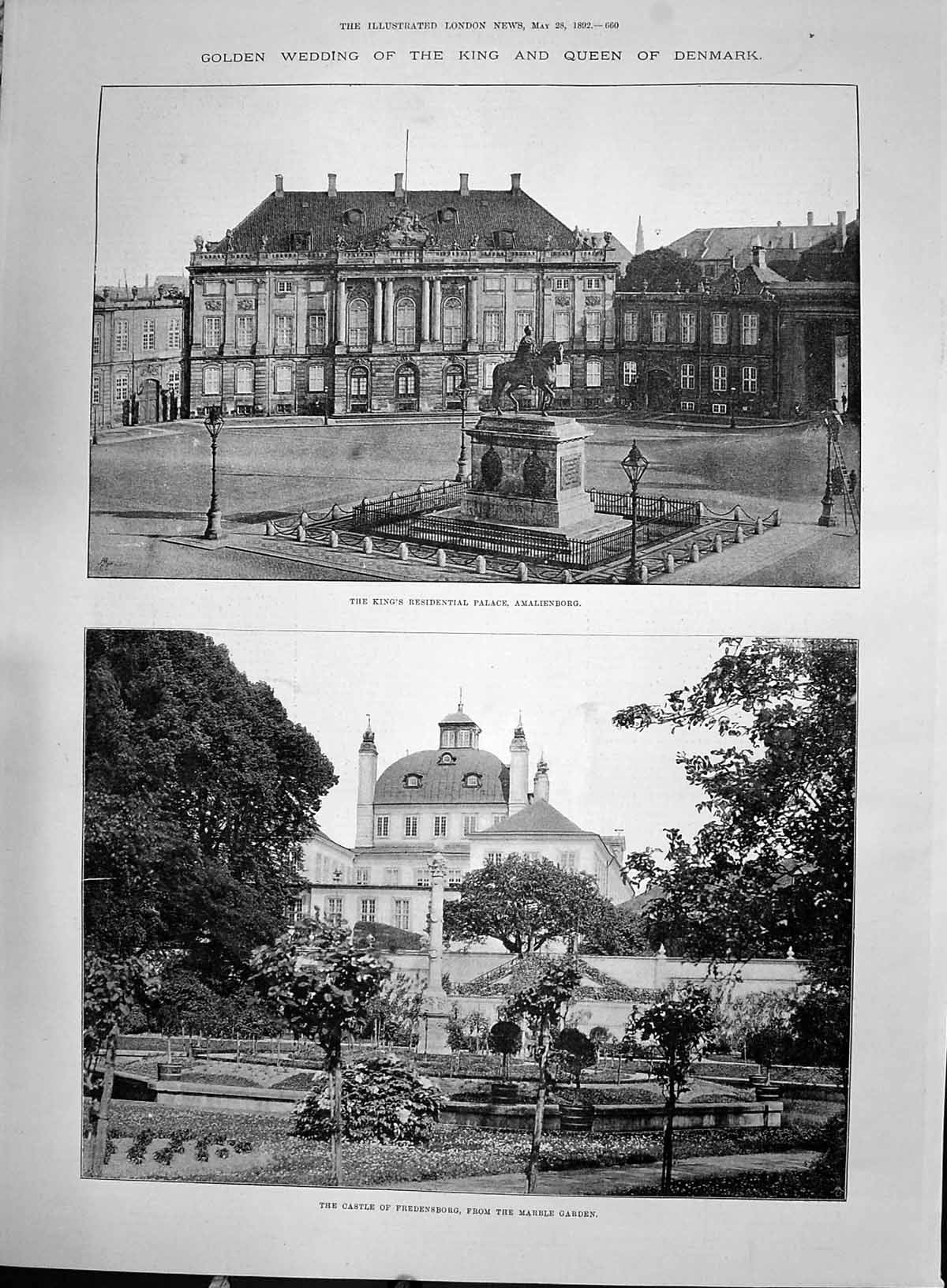 Antique Print 1892 Gen Wedding King Queen Denmark Palace Amalienborg Castle