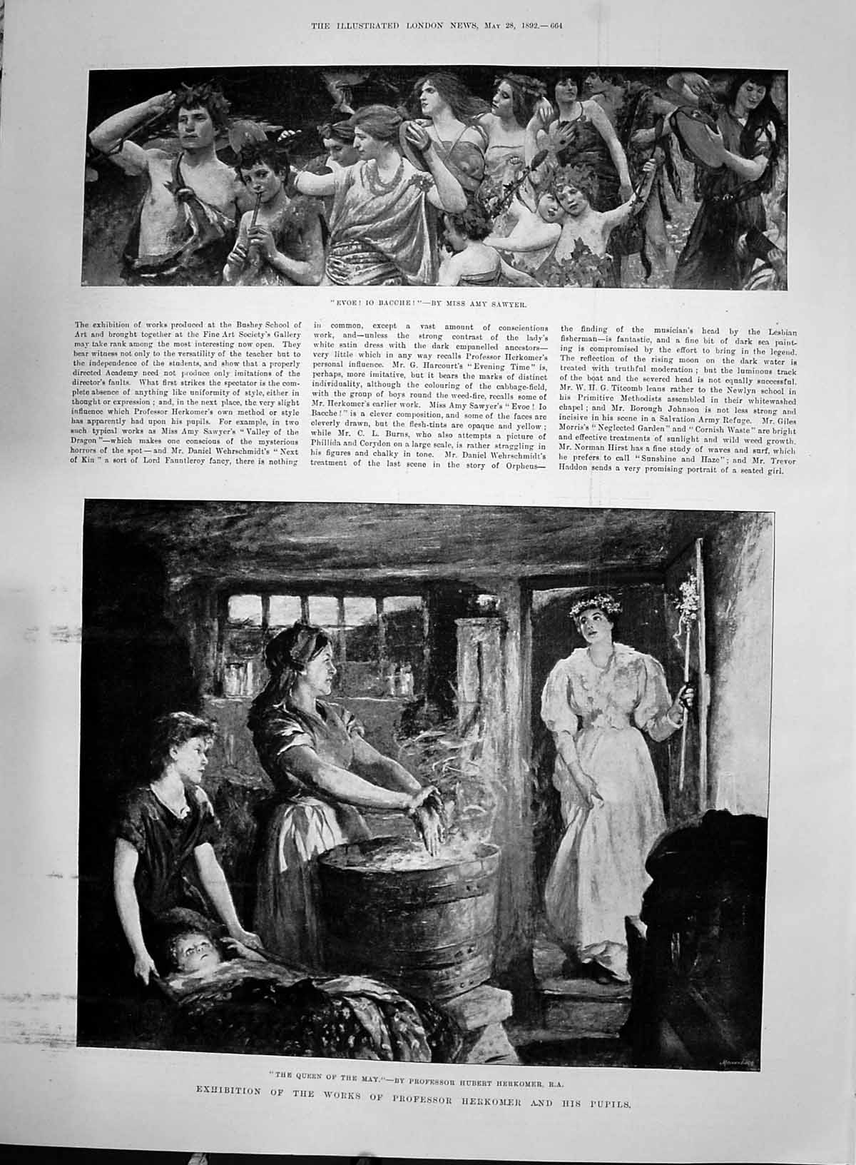 Old 1892 Exhibition Art Works Professor Herkomer Pupils Queen May Amy Victorian