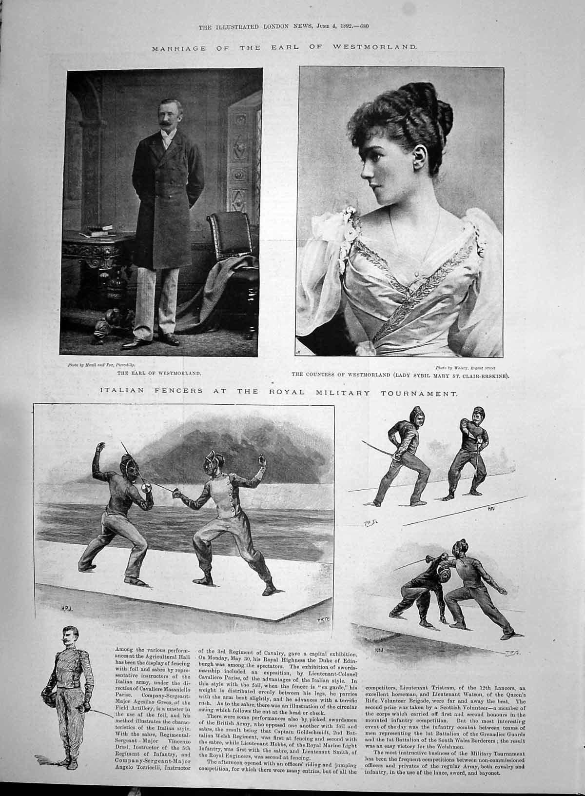 Old 1892 Earl Westmorland Sybil Clair-Erskine Italy Fencers Military Victorian