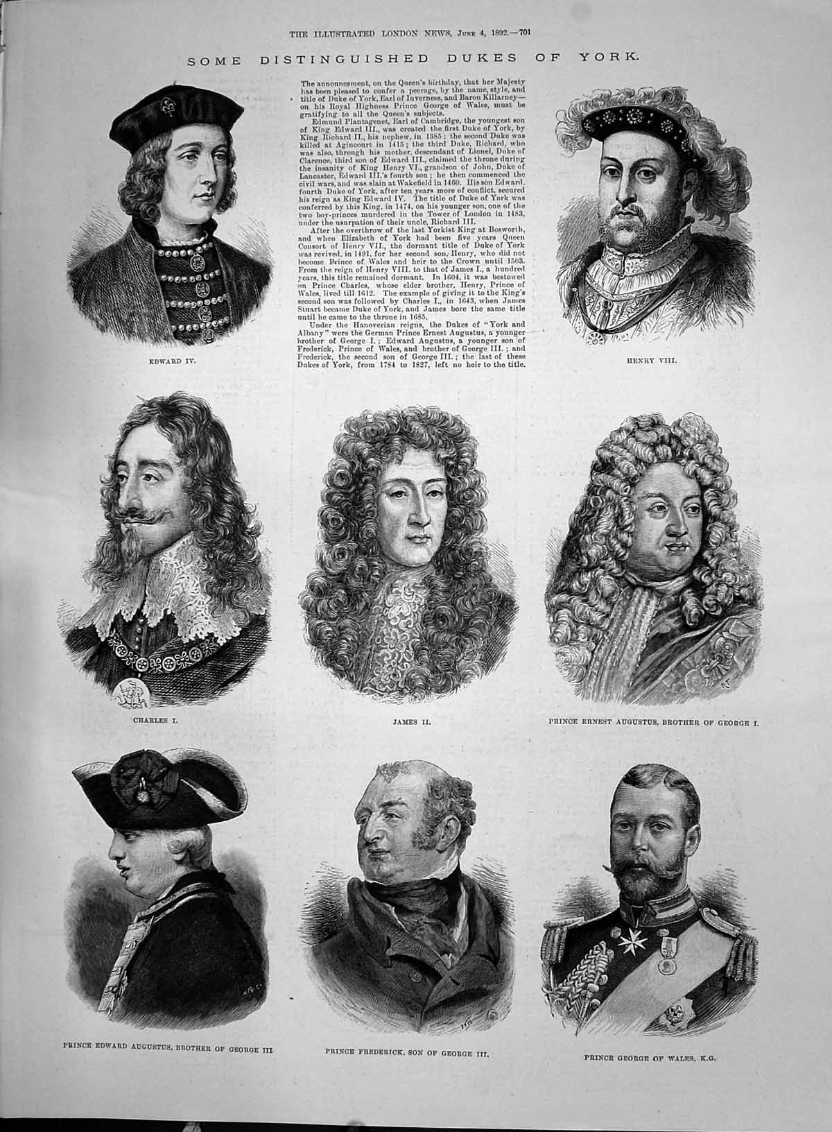 Old 1892 Dukes York Edward Henry James Charles George Frederick Augus Victorian
