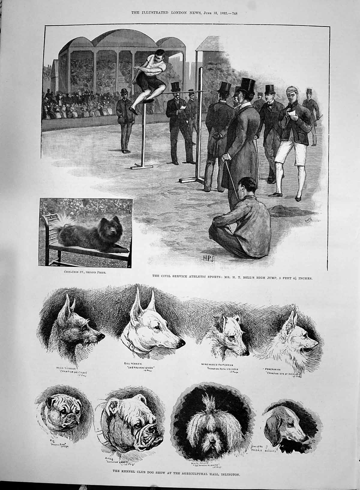 Old 1892 Civil Service Sport Bell High Jump Kennel Dog Show Islington Victorian