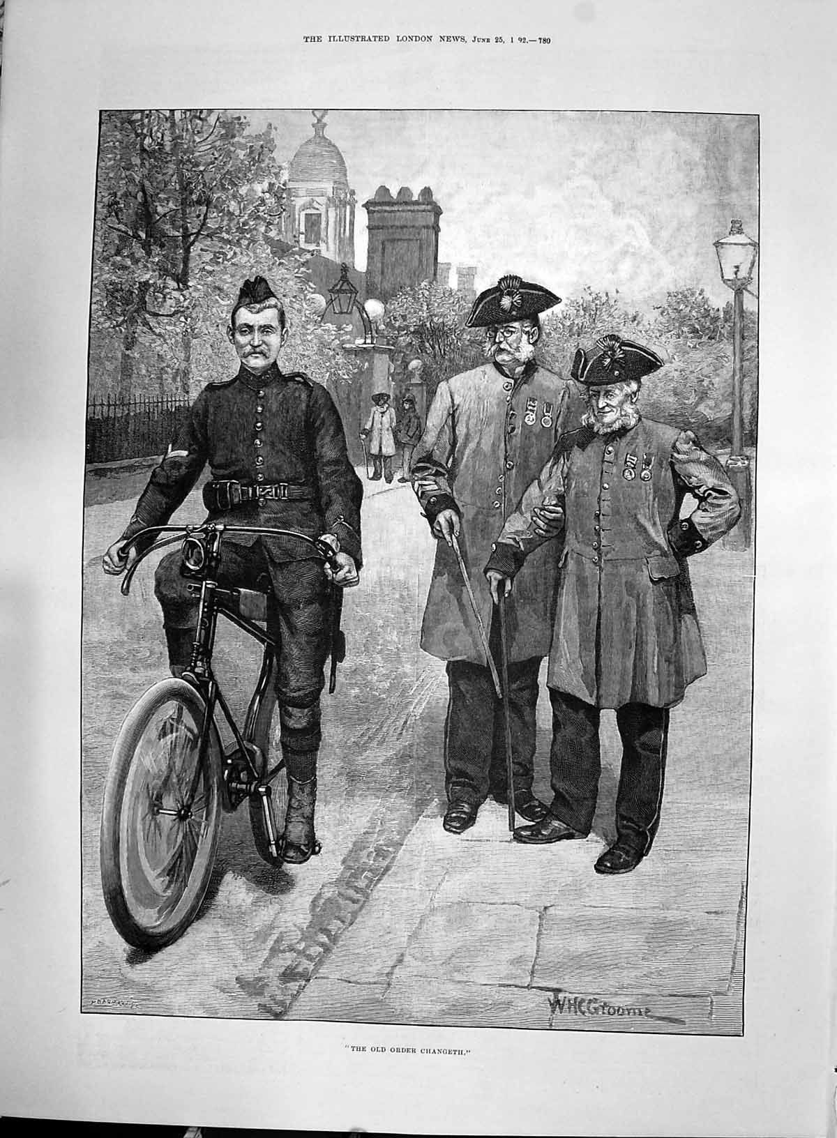 Antique Old Print 1892 Order Changeth Siers War Bicycle Count Countess Herbe