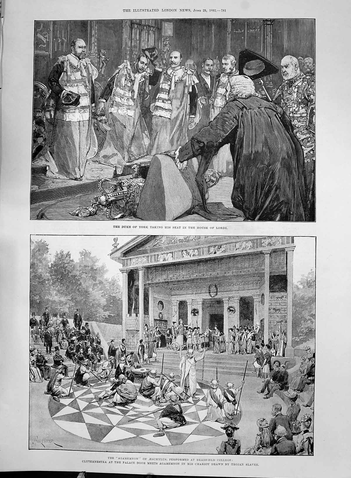 Old 1892 Duke York House Lords Agamemnon Aeschylus Bradfield College Victorian