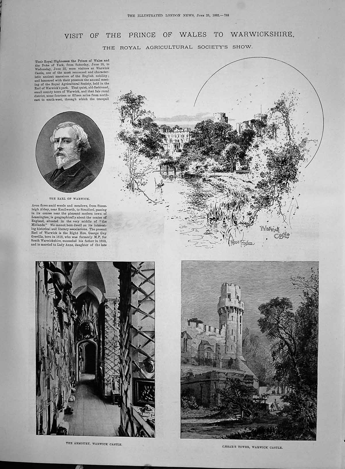 Old 1892 Prince Wales Warwickshire Earl Warwick Castle Caesar'S Tower Victorian