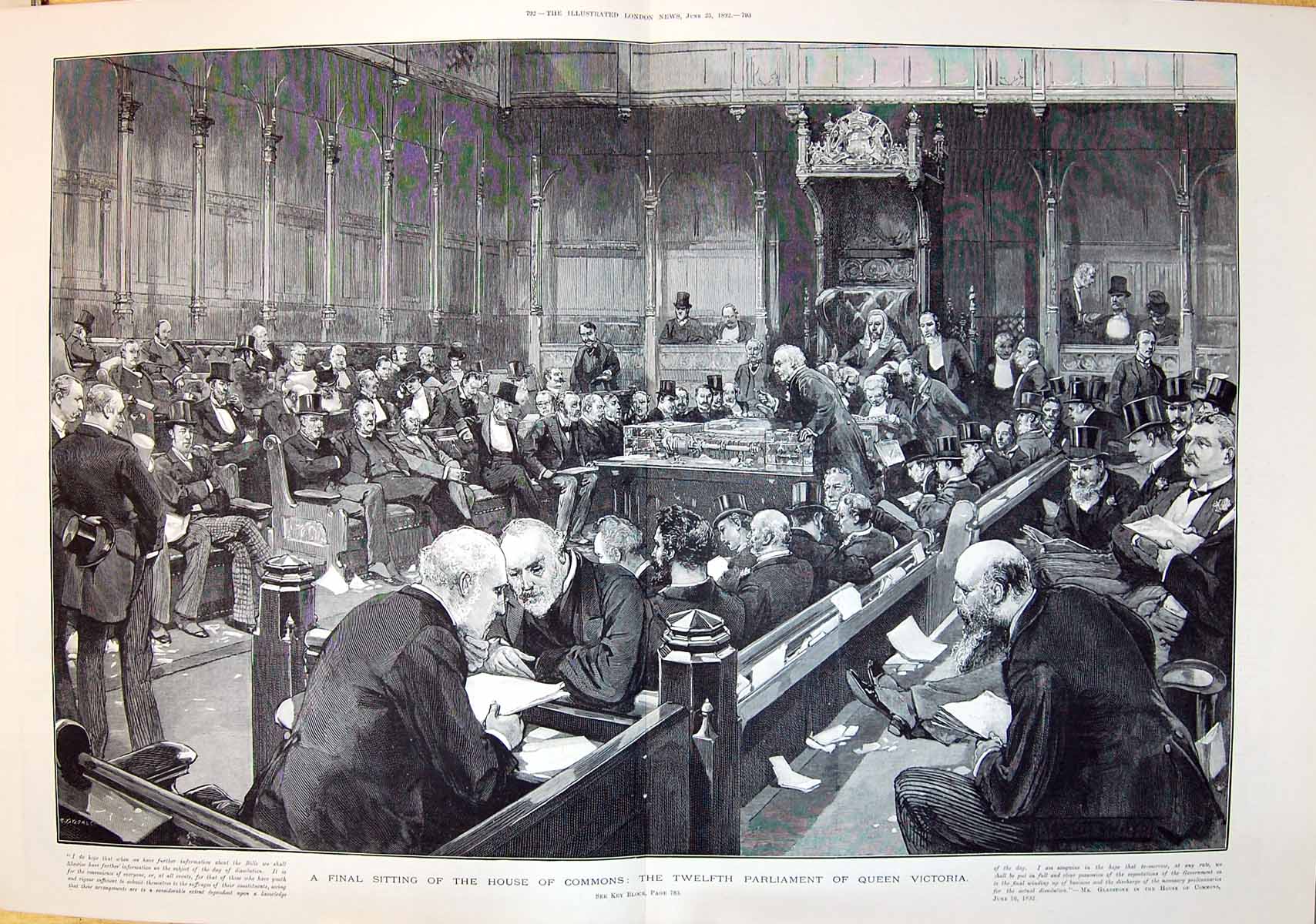 Old 1892 Scene Final Sitting House Commons Twelfth Parliament Queen V 19th