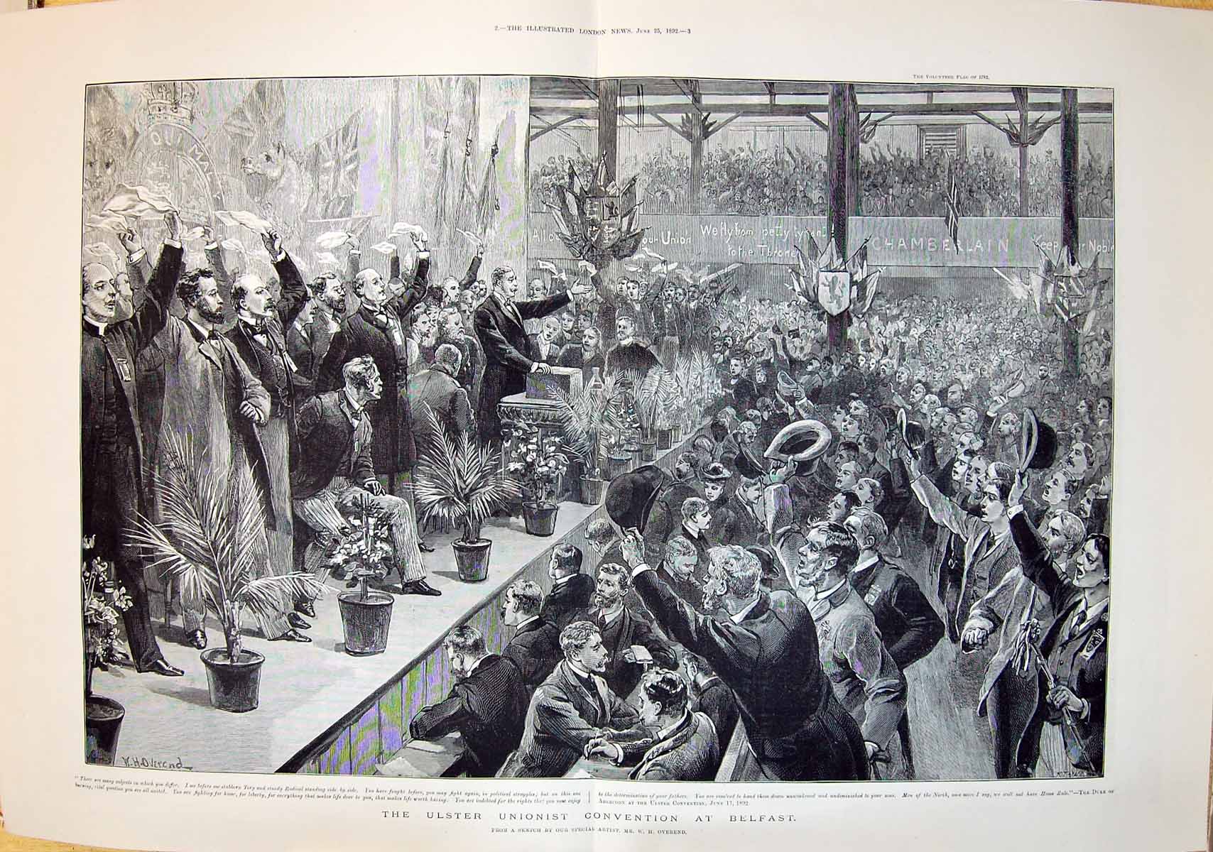 Antique Old Print 1892 Ulster Unionist Convention Belfast Ireland Abercorn 19th