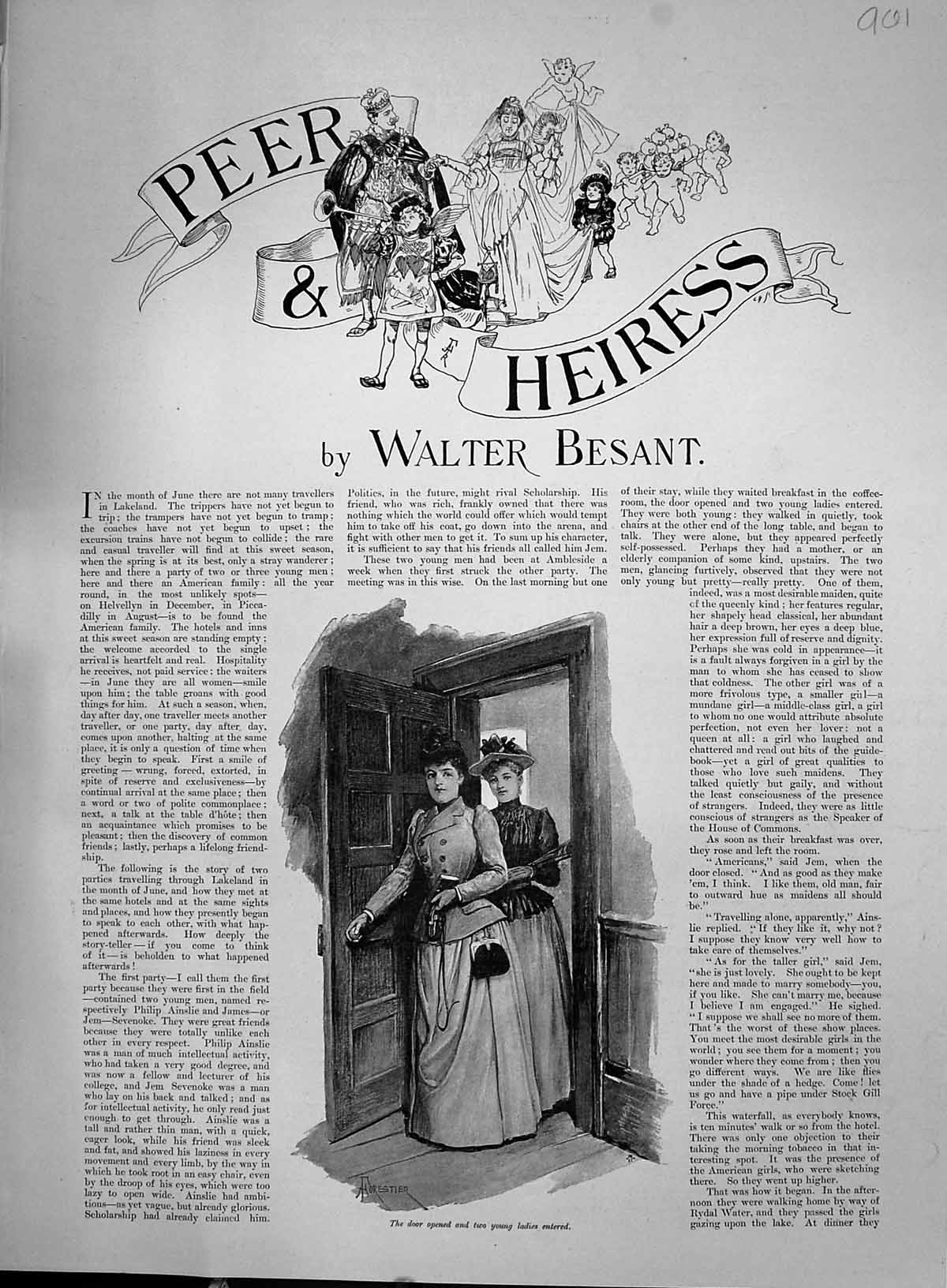 Original Old Antique Print 1892 Story Illustration Peer Heiress Walter Beasant