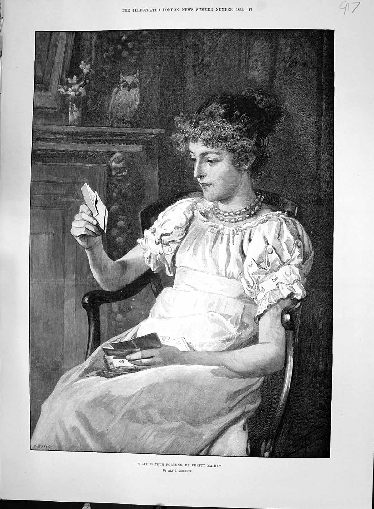 Old Print 1892 Beautiful Girl Pack Cards Fortune Pretty Maid Alf Johnson 19th