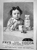 Antique Old Print 1892 Fry'S Pure Concentrated Cocoa Bristol London Sydney 19th