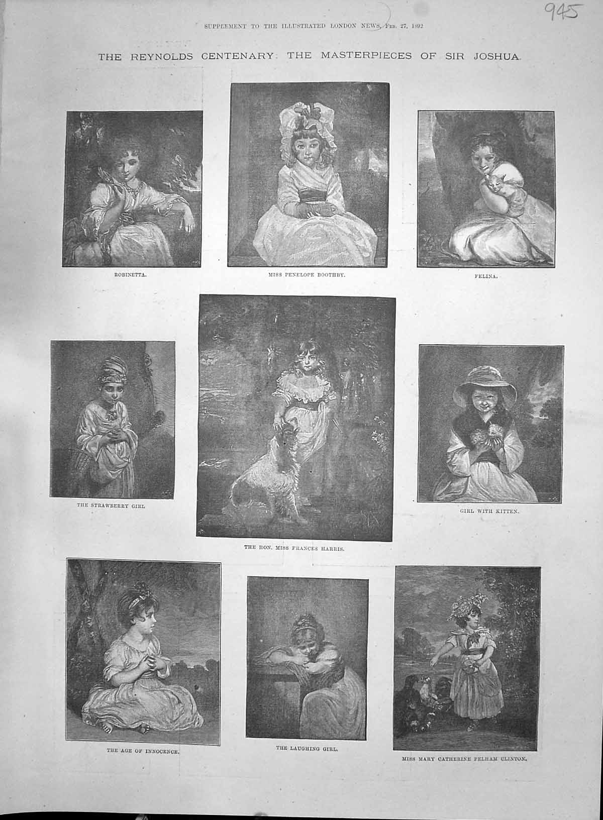 Old Print 1892 Reyns Art Boothby Harris Clinton Felina Waldegrave Hamilt 19th