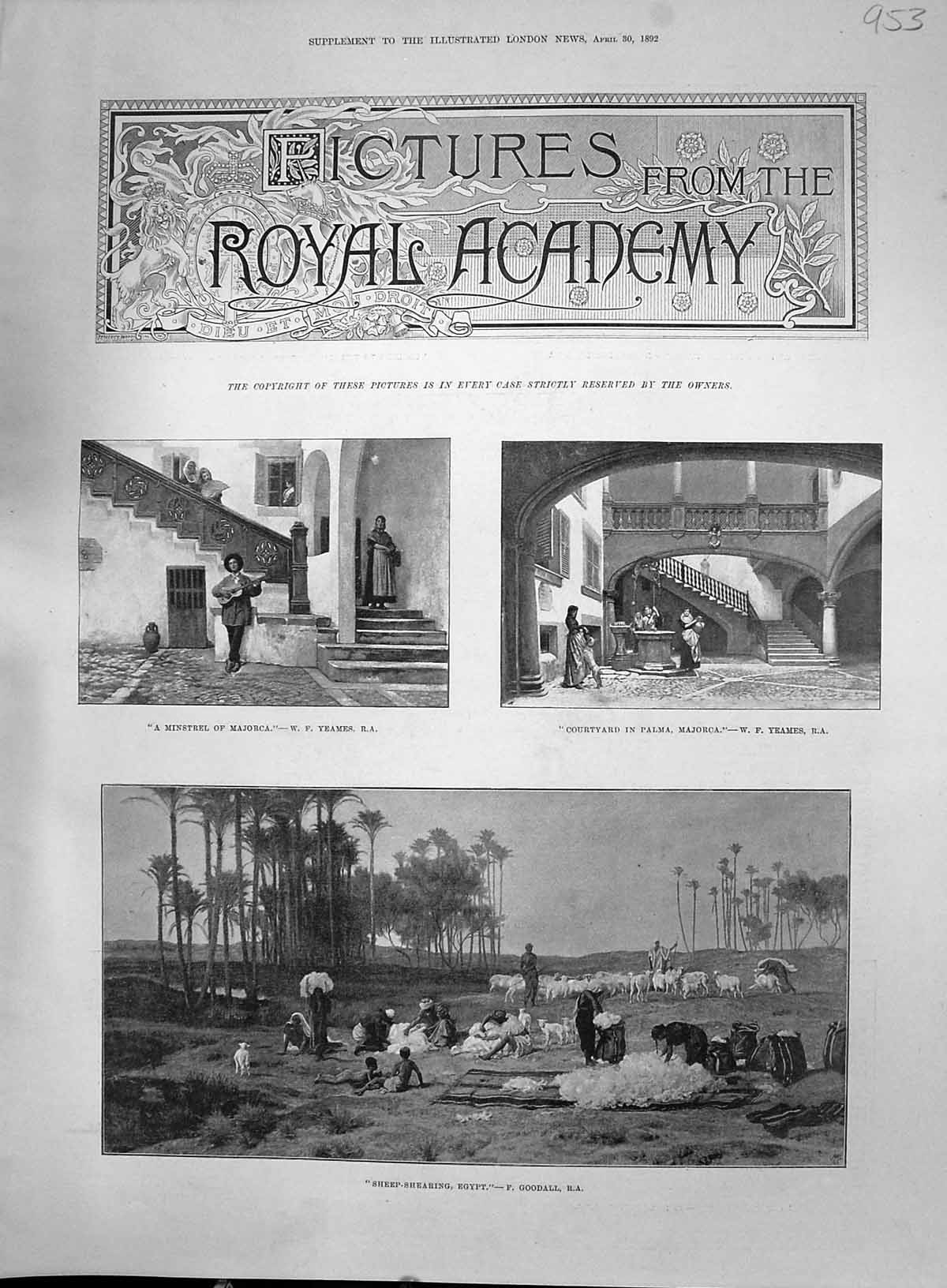 Old 1892 Royal Academy Art Majorca Minstrel Sheep Egypt Cardigan Bay Victorian