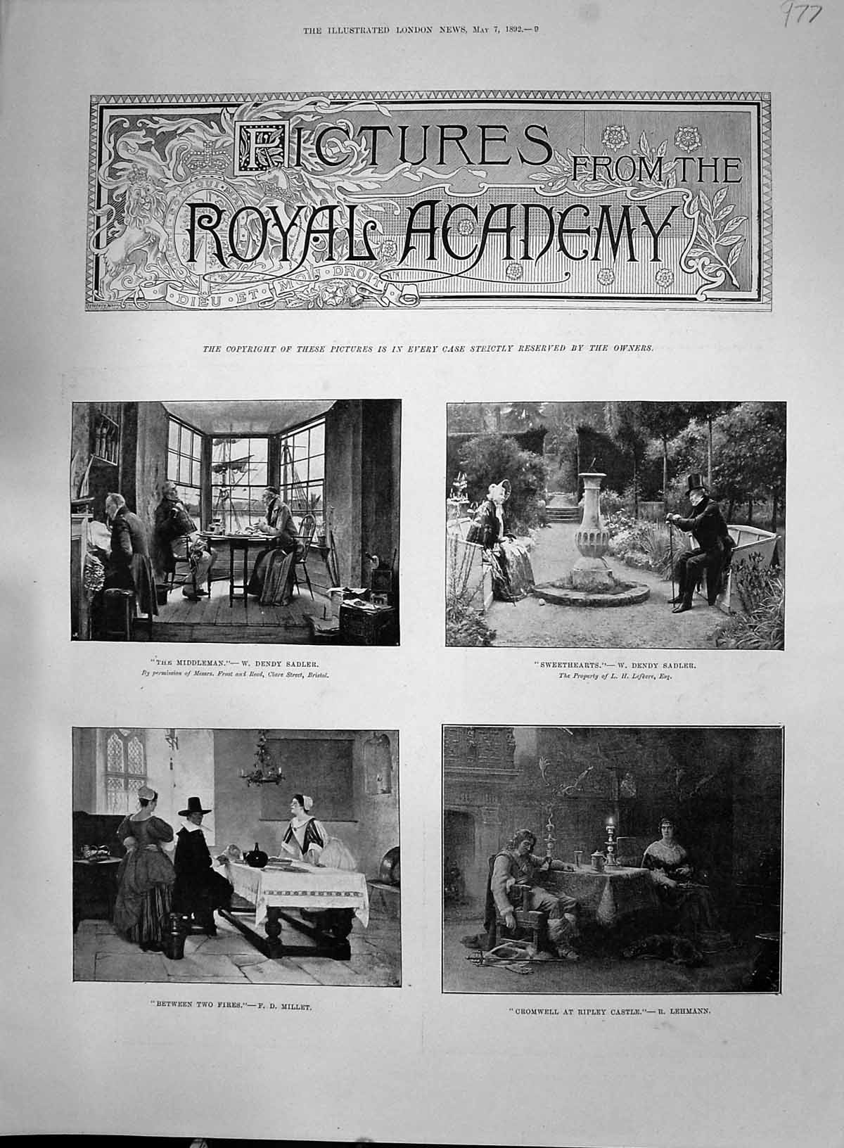 Old 1892 Royal Academy Art Sadler Cormwell Ripley Castle Leon Ribby O Victorian