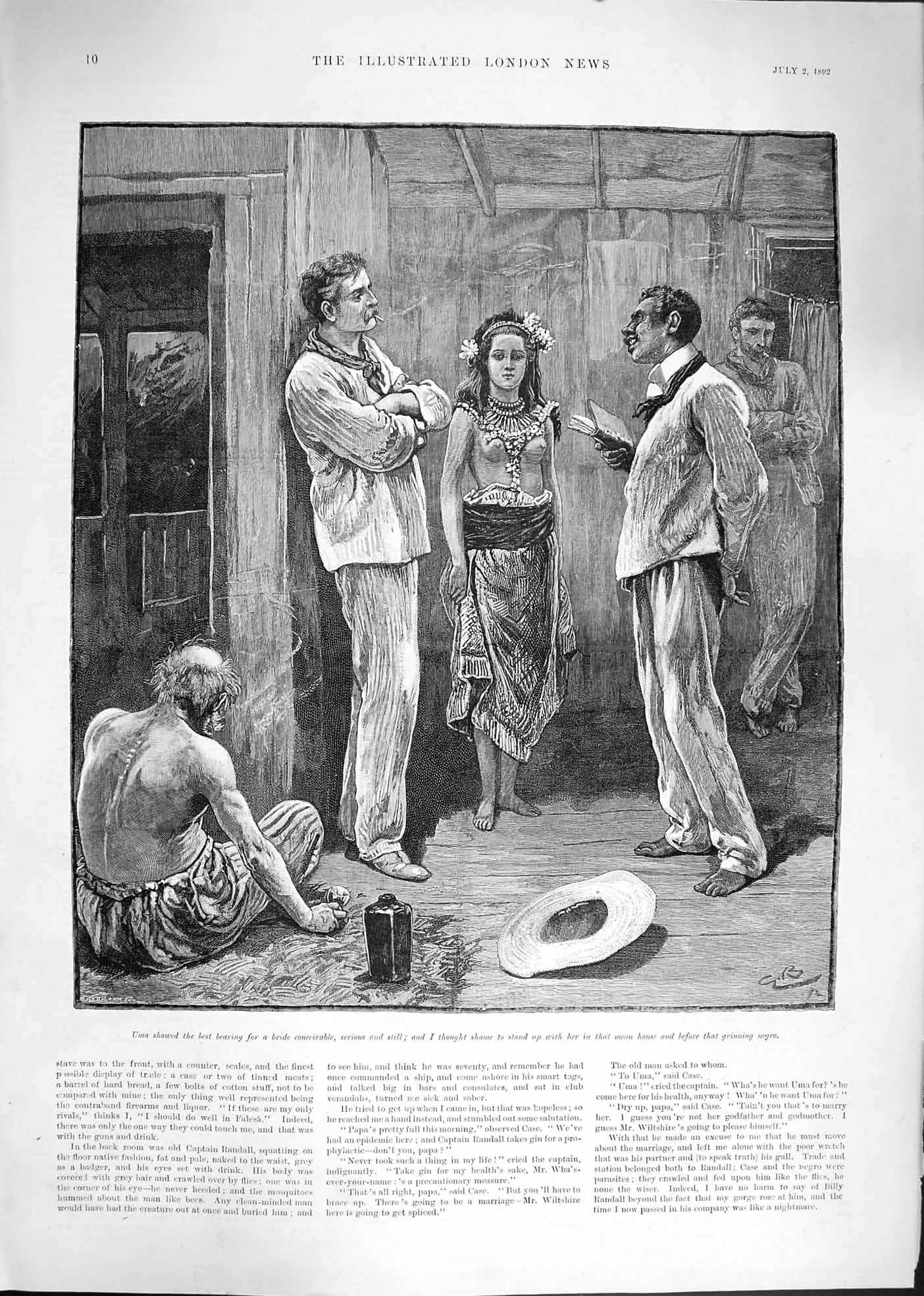 Original Old Antique Print 1892 Uma Native Bride House Negro 19th