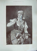 Original Old Antique Print 1892 Portrait Girl Sweet Apples Hogarth Six Servants