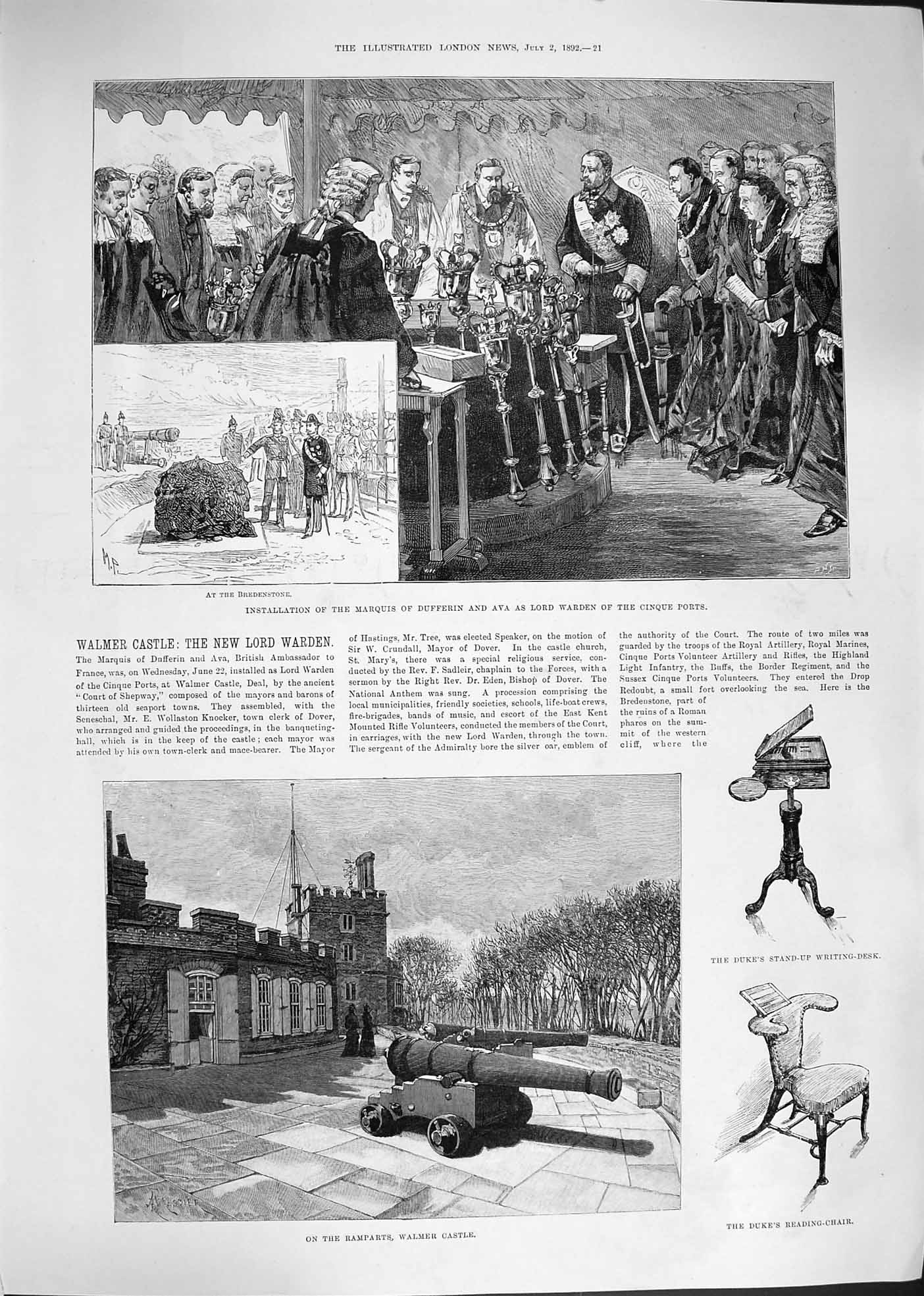 Old Antique Print 1892 Marquis Dufferin Ava Walmer Castle Duke Wellington 19th