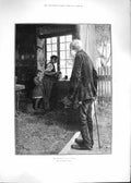 Original Old Antique Print 1892 Mendicant Man Little Girl Garage Fine Art 19th