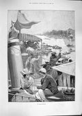 Original Old Antique Print Taylor 1892 Henley Regatta River Boating Romance