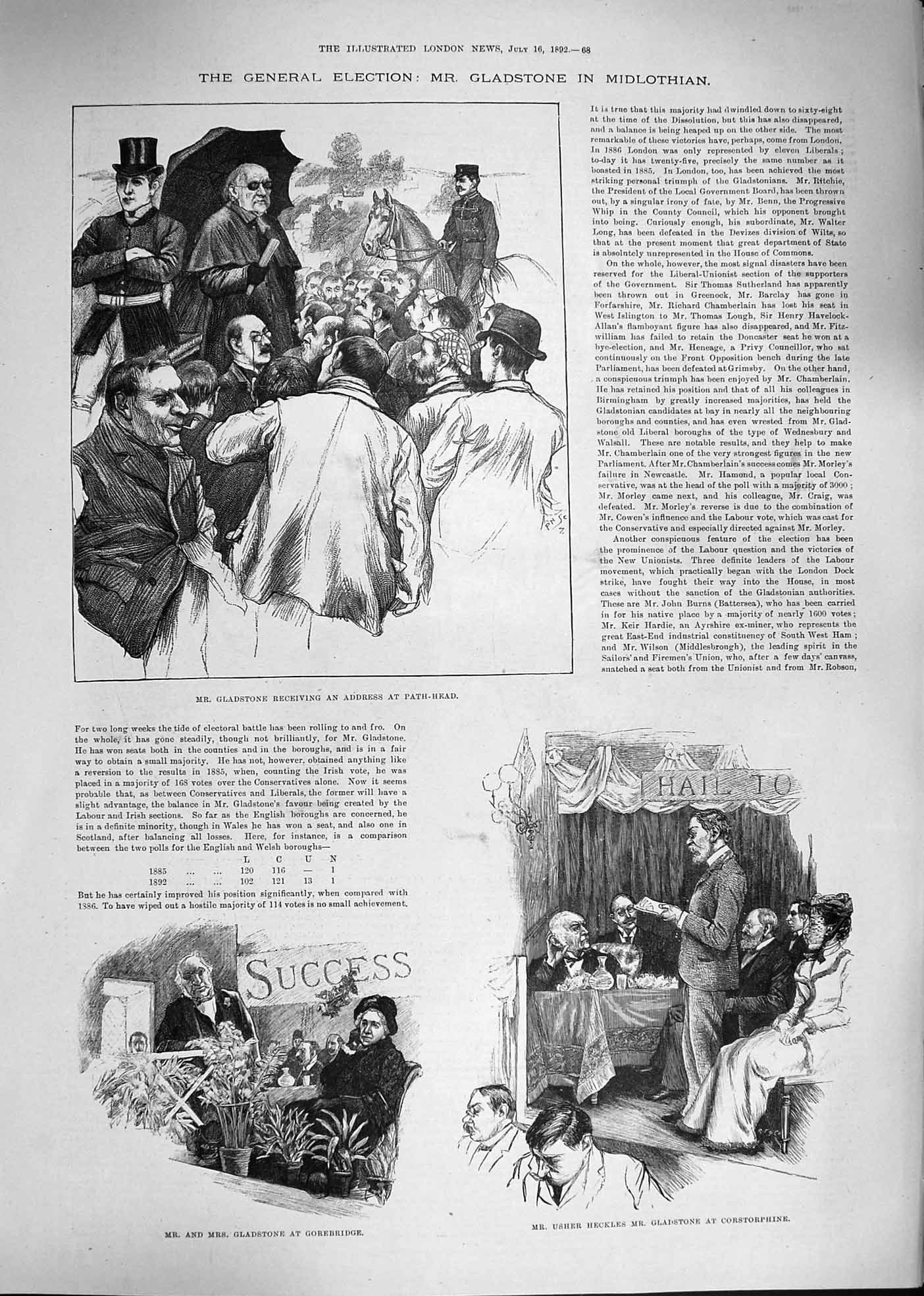 Original Old Antique Print 1892 Gladstone Midlothian Heckles Dalkeith Election