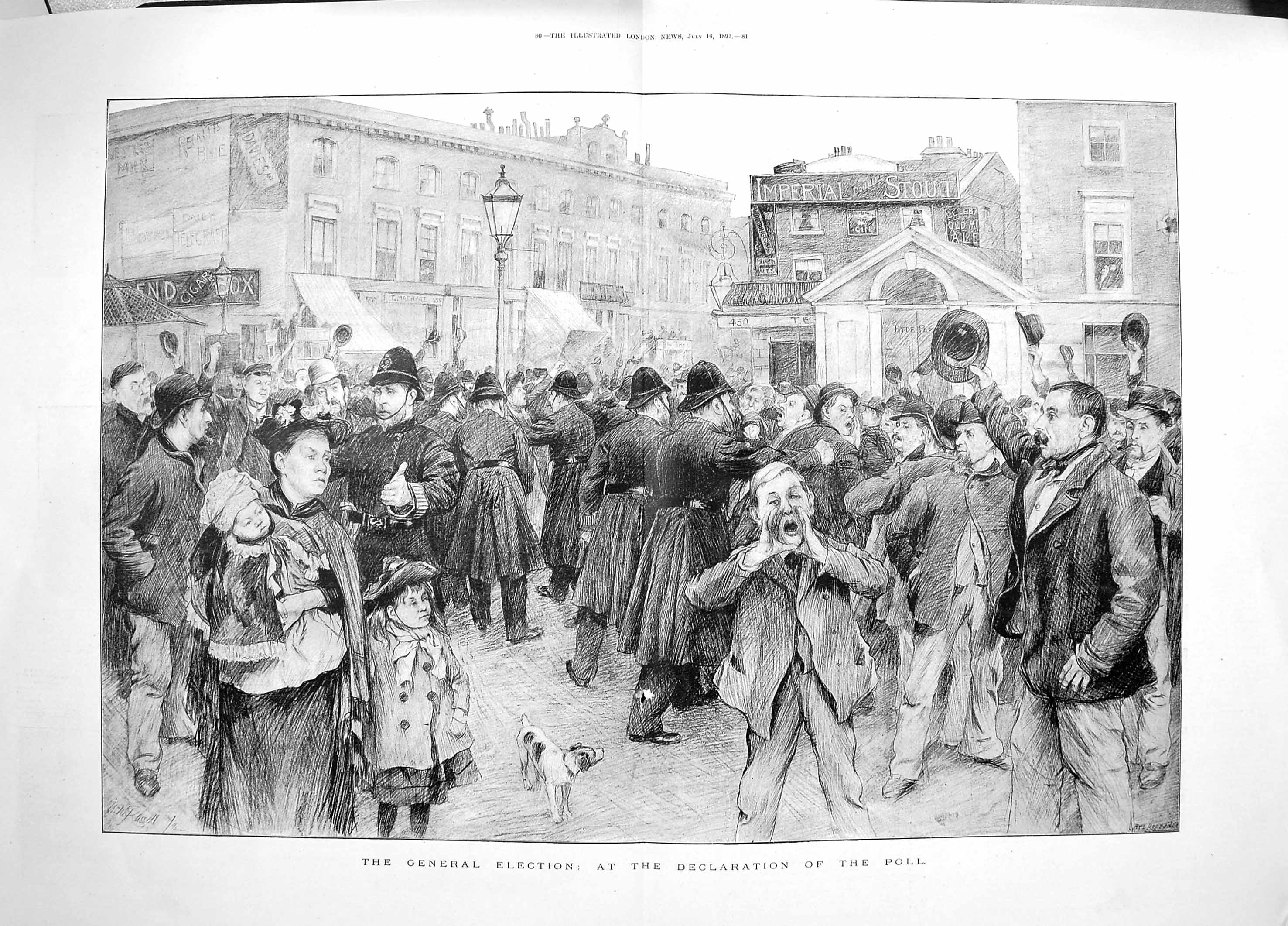 Antique Old Print 1892 General Election Declaration Poll Voter Parliament 0 19th