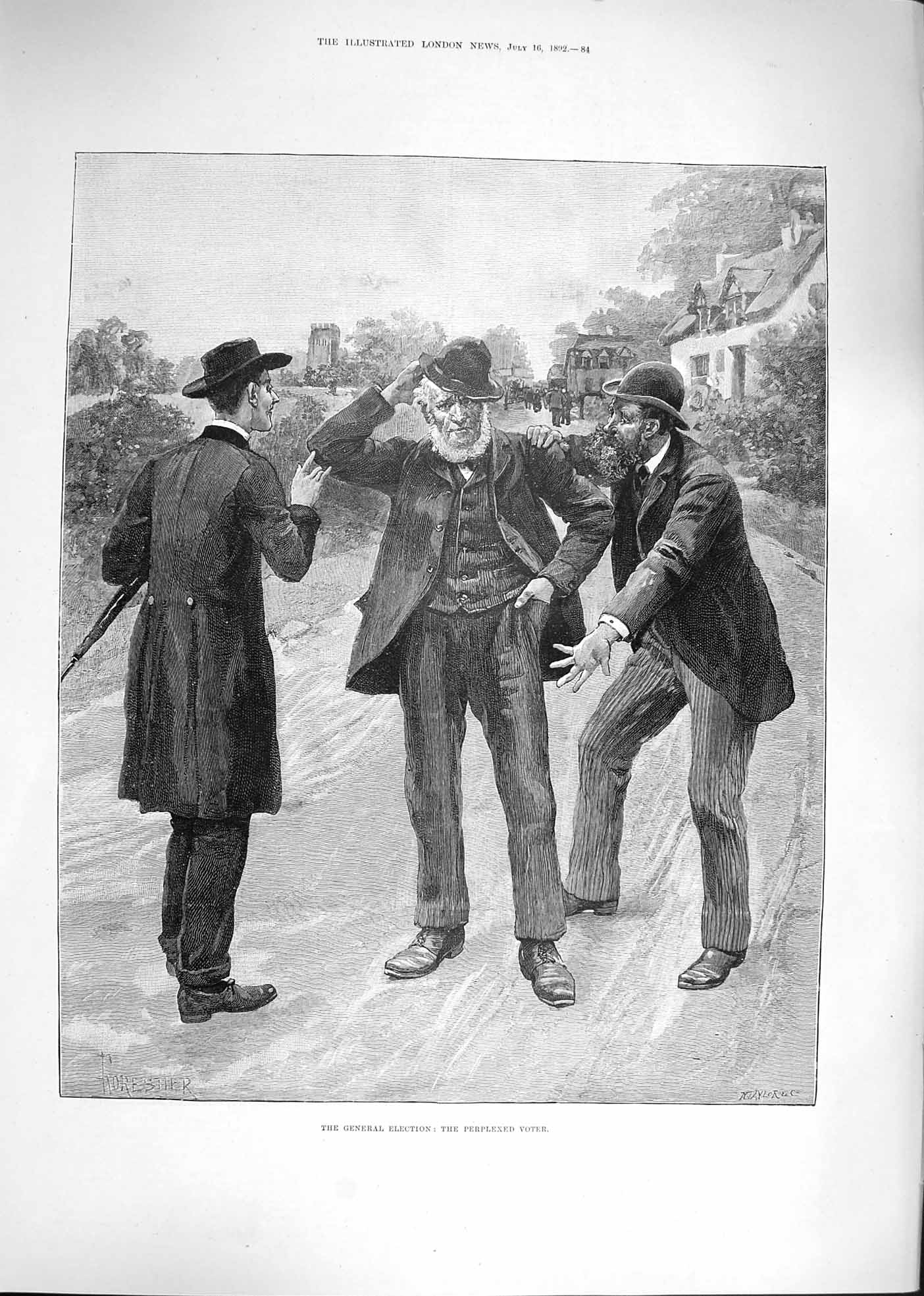 Old Antique Print Forestier 1892 General Election Scene Perplexed Voter 19th
