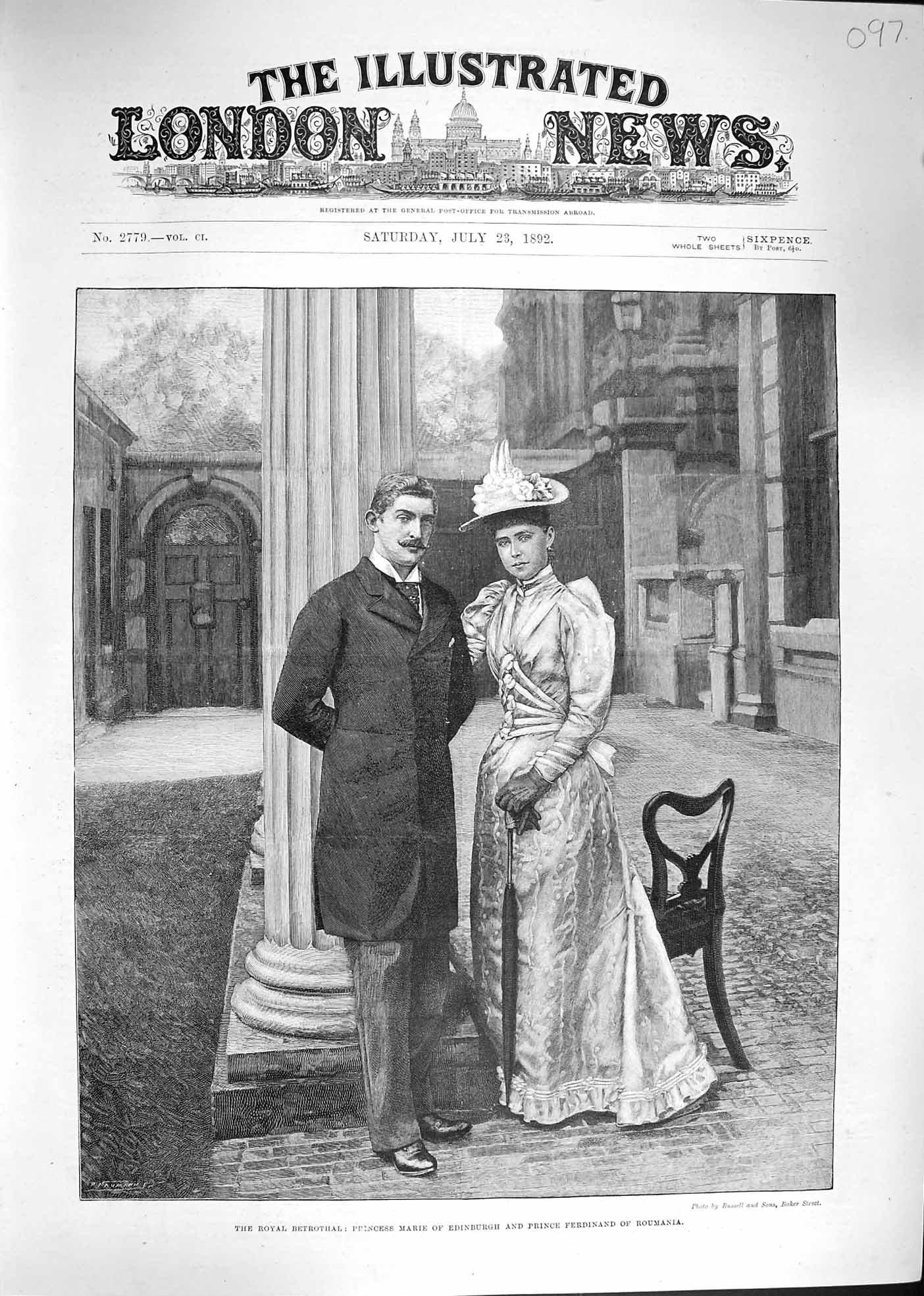 Original Old Antique Print 1892 Princess Marie Edinburgh Prince Ferdinand R 19th
