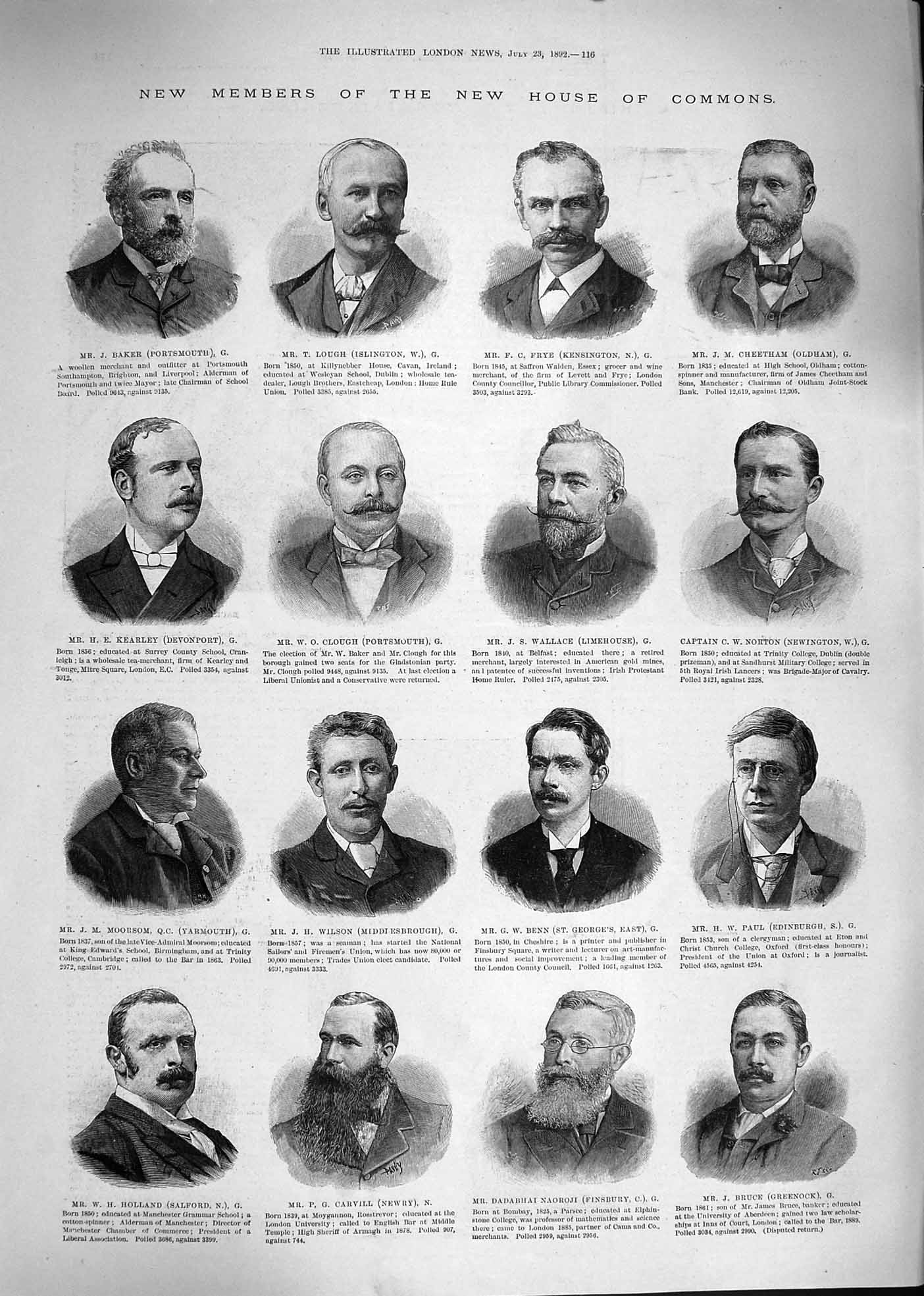 Old Antique Print 1892 Commons Lough Clough Benn Lloyd Scoble James Ross 19th