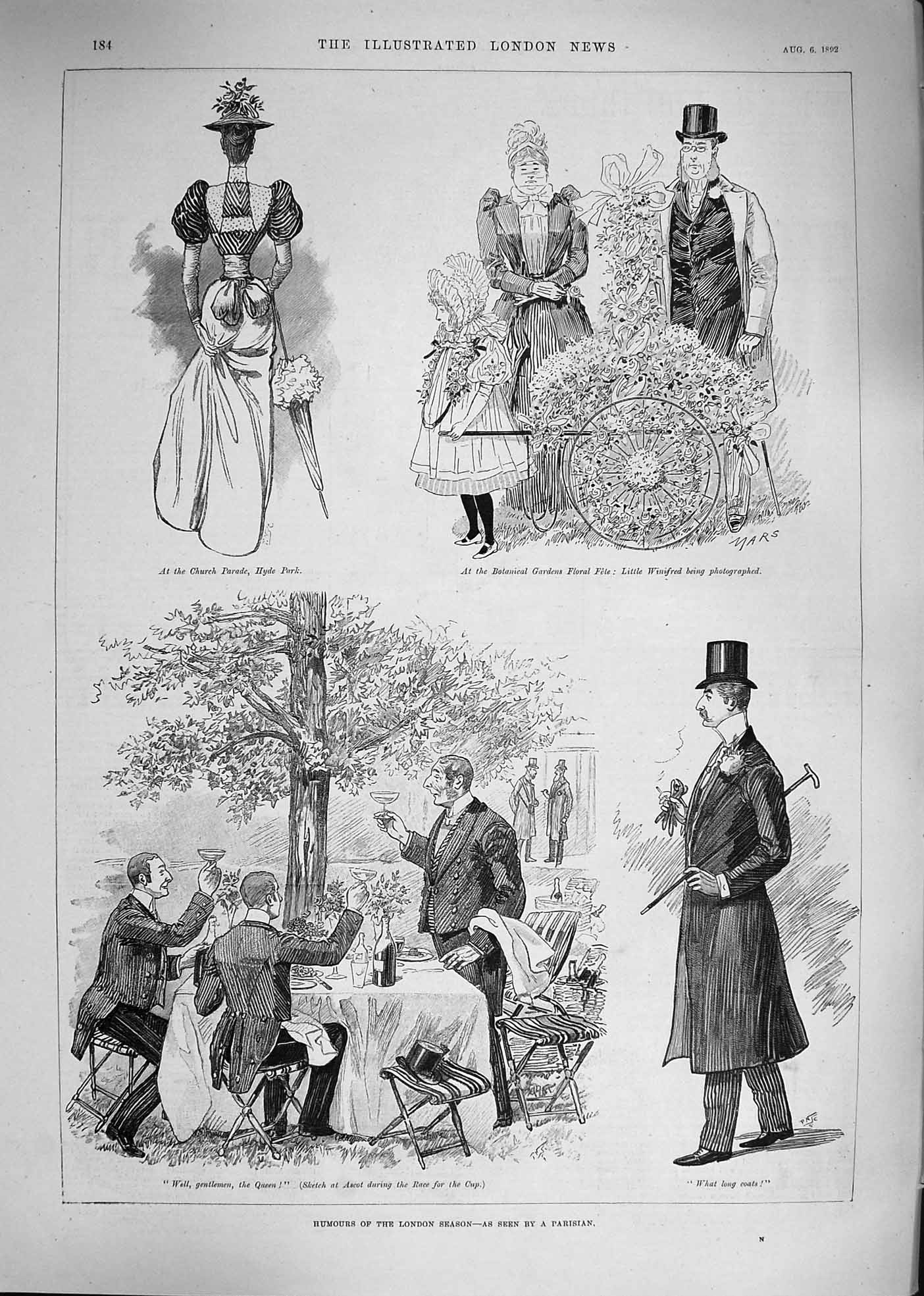 Original Old Antique Print 1892 Humours London Season Church Parade Hyde Park
