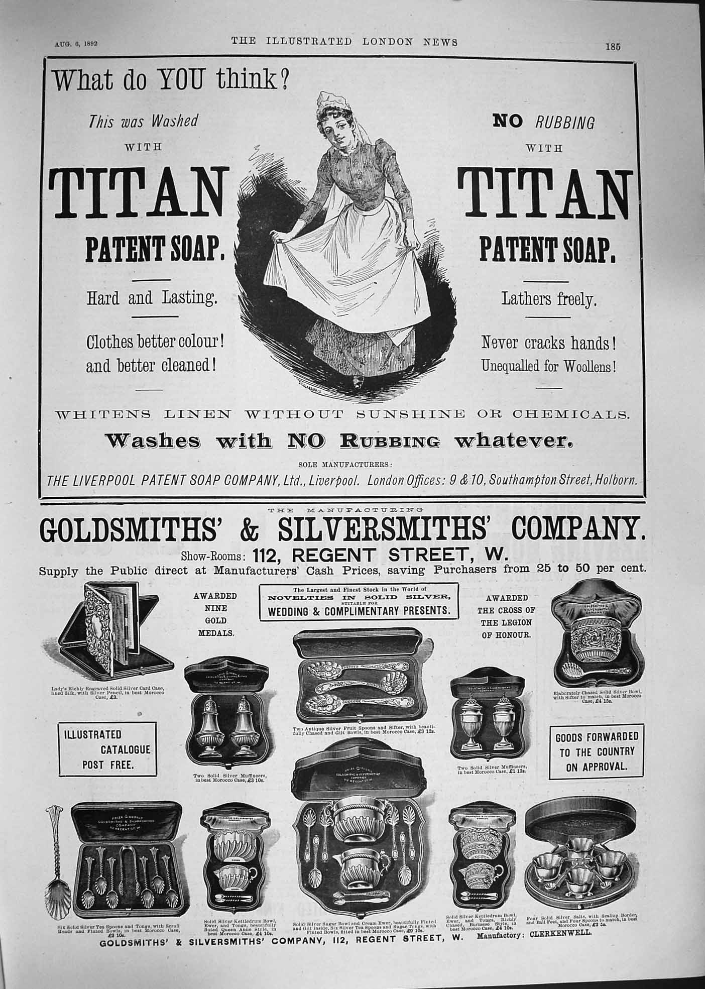 Original Old Antique Print 1892 Advertisement Gsmith Titan Soap Liverpool 19th