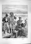 Original Old Antique Print 1892 Summer Is Gone Lady Native Men Music Hopkins