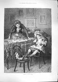 Original Old Antique Print Johnson Fine Art 1892 Shopping Little Gir Victorian