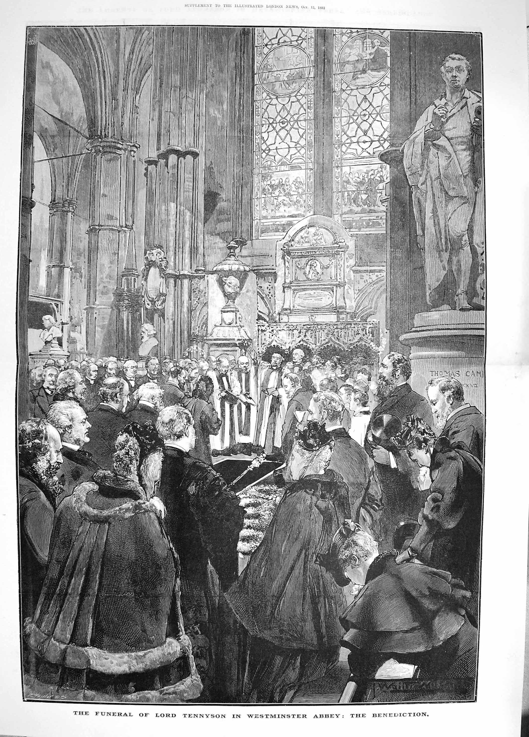 Old Antique Print 1892 Funeral Poet Tennyson Westminster Aldworth Church 19th