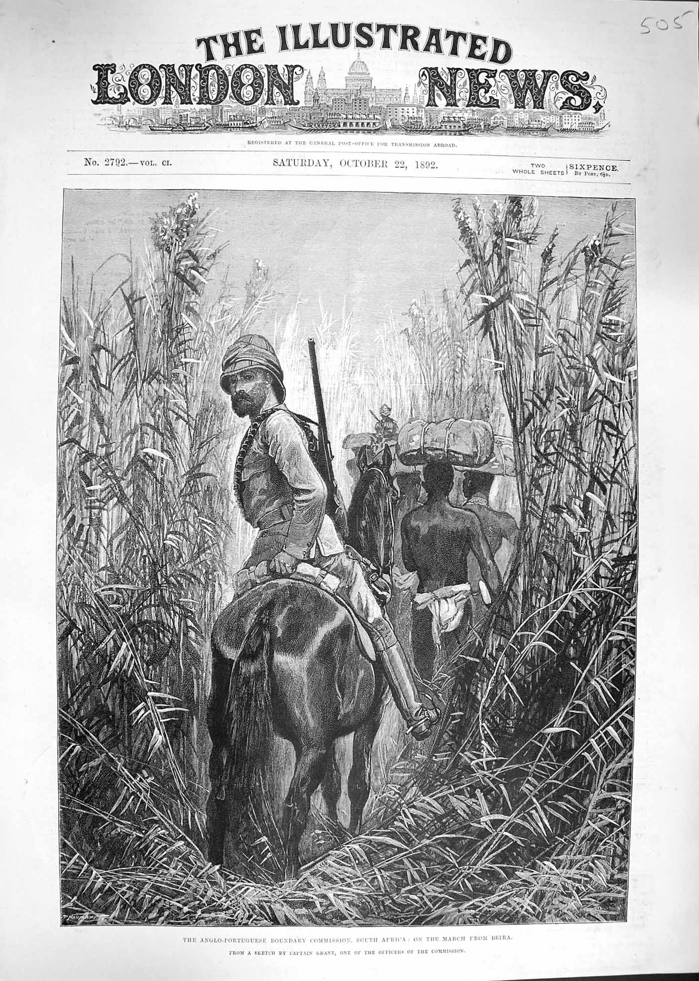 Old Antique Print 1892 Anglo-Portuguese Boundary Commission Africa Beira 19th