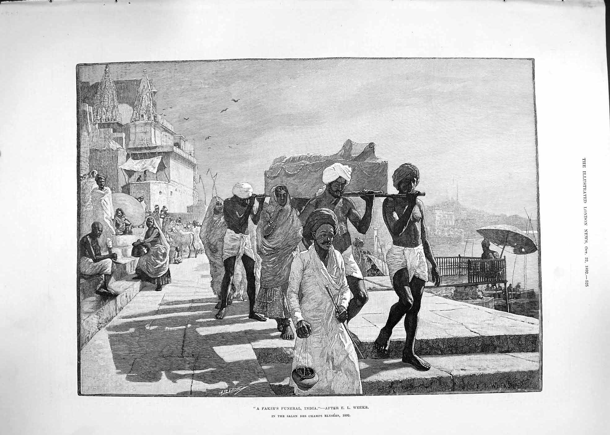 Original Old Antique Print Fine Art 1892 Scene Fakir Funeral India Natives 19th