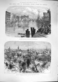 Original Old Antique Print 1892 Fire Milwaukee America Wisconsin Lake Michigan