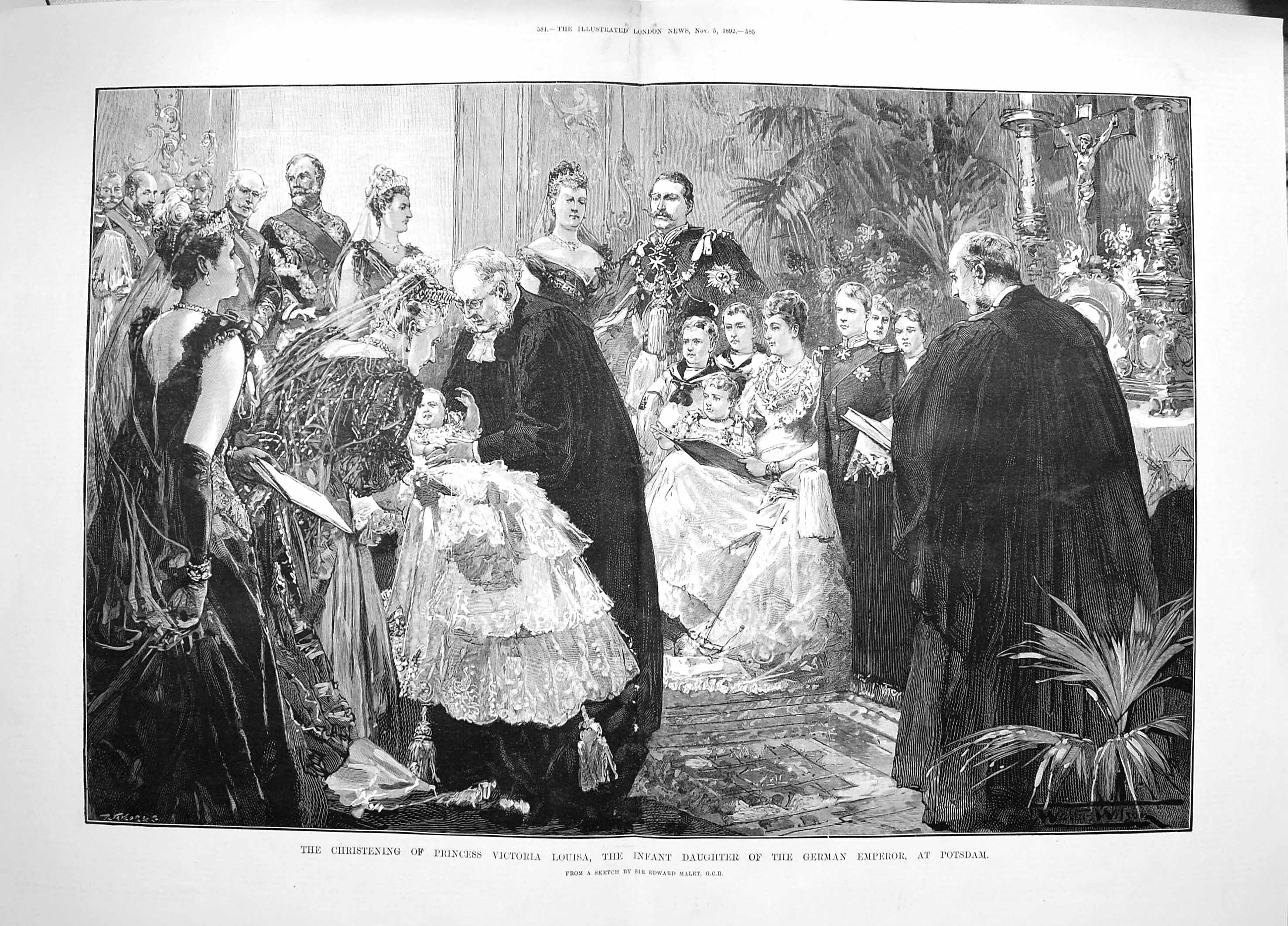 Original Old Antique Print 1892 Christening Princess Victoria Louisa Potsdam