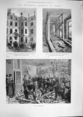 Original Old Antique Print 1892 Dynamite Outrage Paris Police Office Explosion