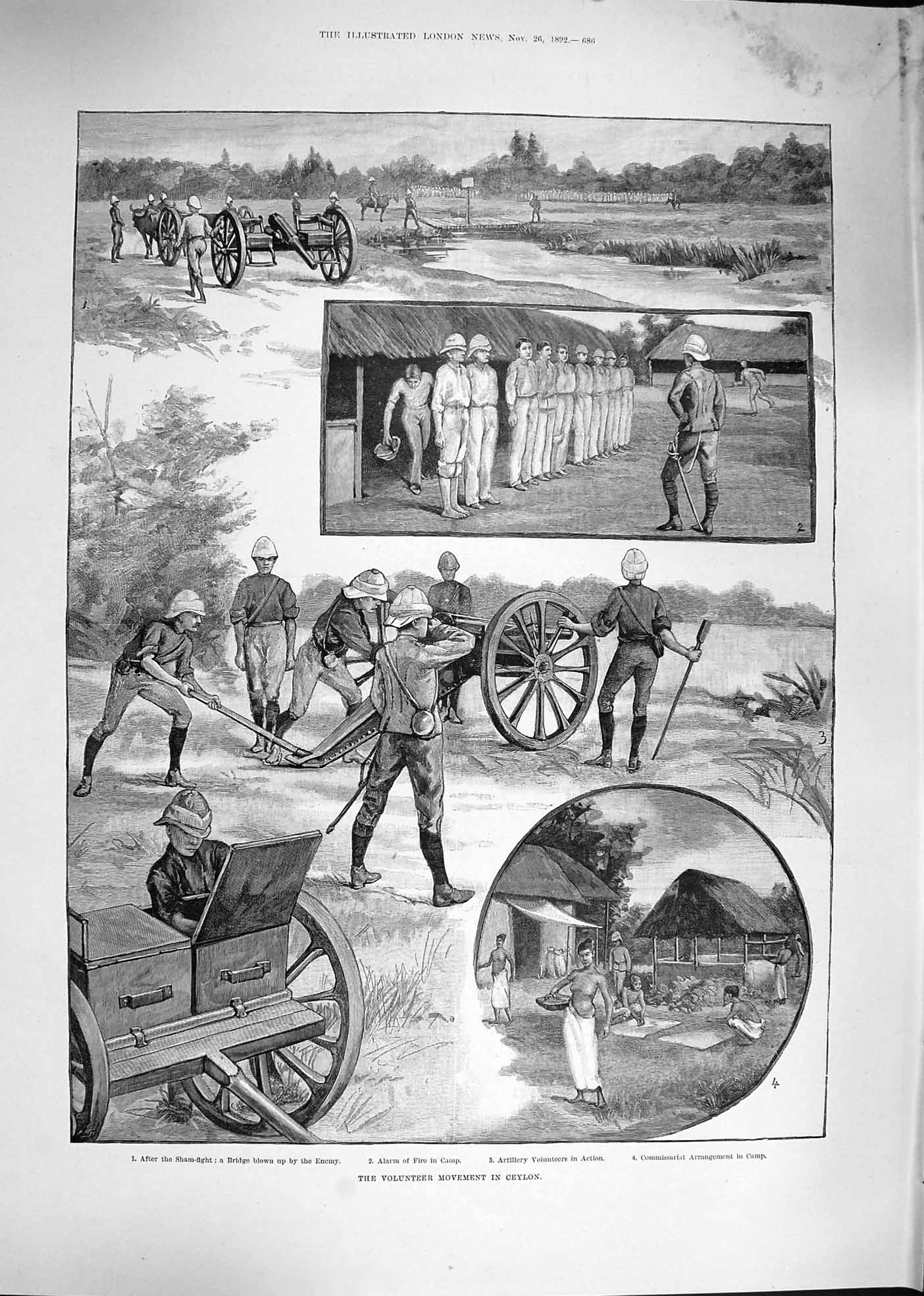 Original Old Antique Print 1892 Volunteer Movement Ceylon India Siers War 19th