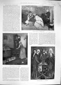 Original Old Antique Print 1892 Quilter Ladies Blue Closet Clock Children 19th