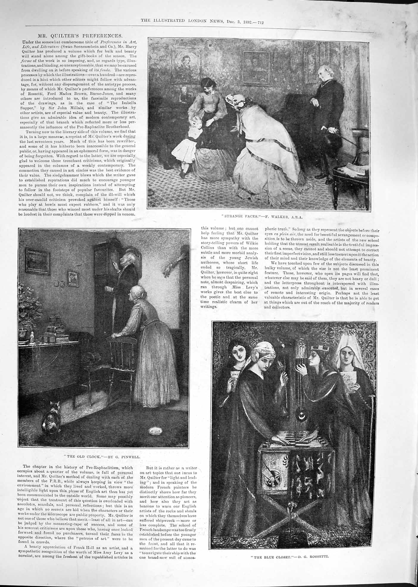 Original Old Antique Print 1892 Quilter Ladies Blue Closet Clock Children 19th