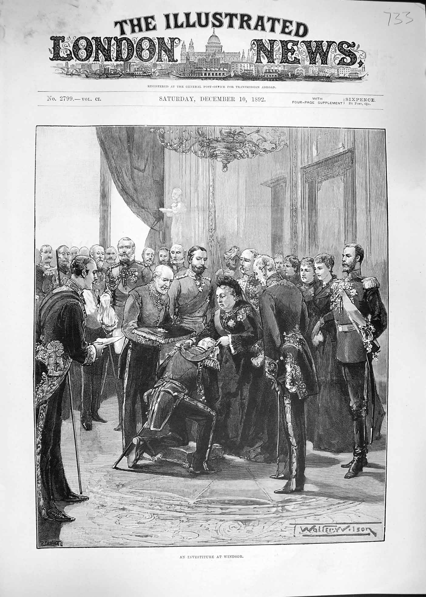 Old Antique Print 1892 Queen Victoria Investiture Windsor Castle London 19th