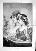 Original Old Antique Print 1892 Christmas Carol Beautiful Girls Singing 19th