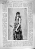 Original Old Antique Print Sichel 1892 Portrait Beautiful Girl Mignon Music