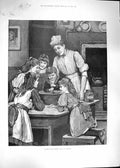 Original Old Antique Print 1892 Children Stirring Christmas Pudding G Victorian