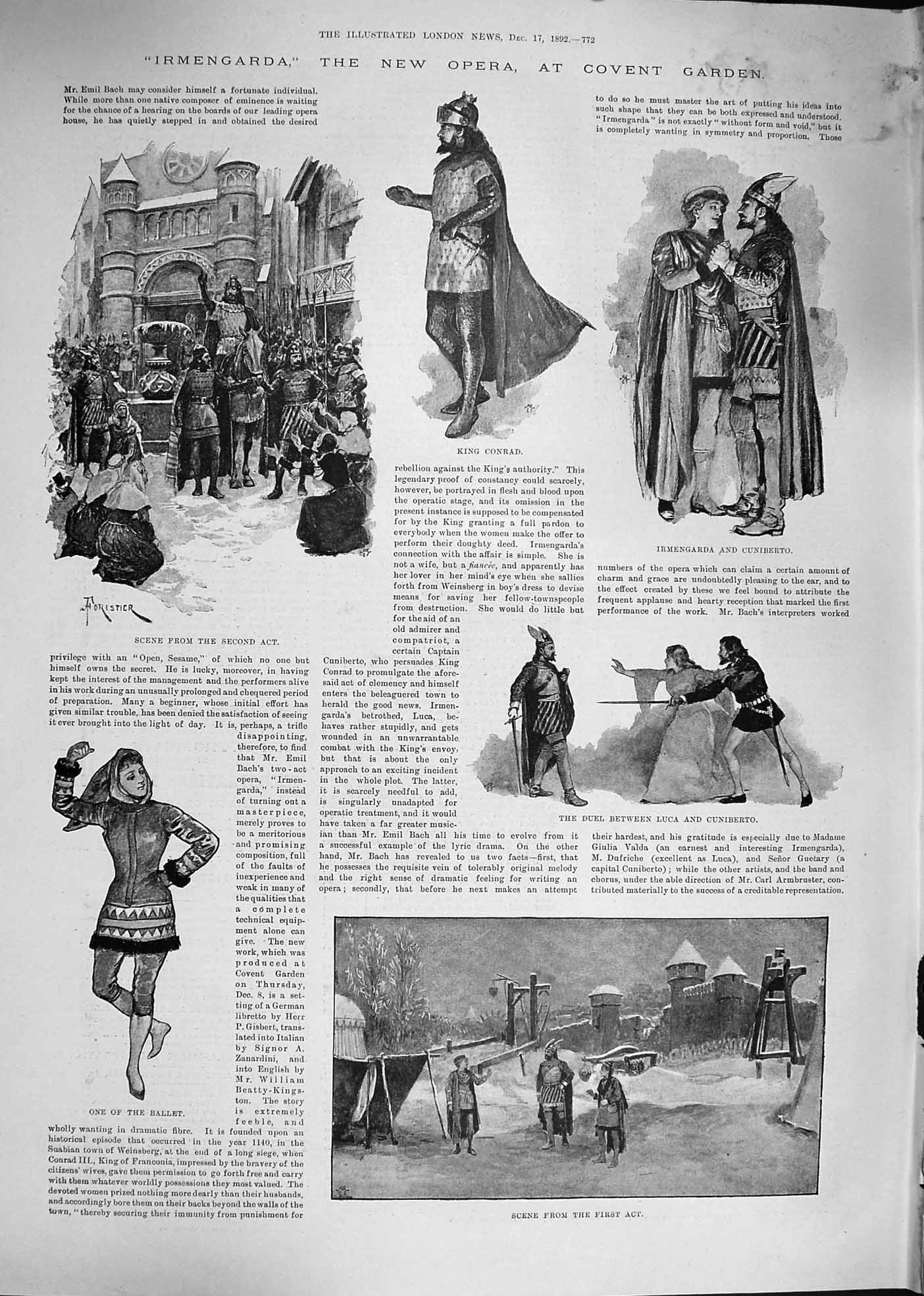 Original Old Antique Print 1892 Irmengarda Opera Covent Garden Conrad Cuniberto
