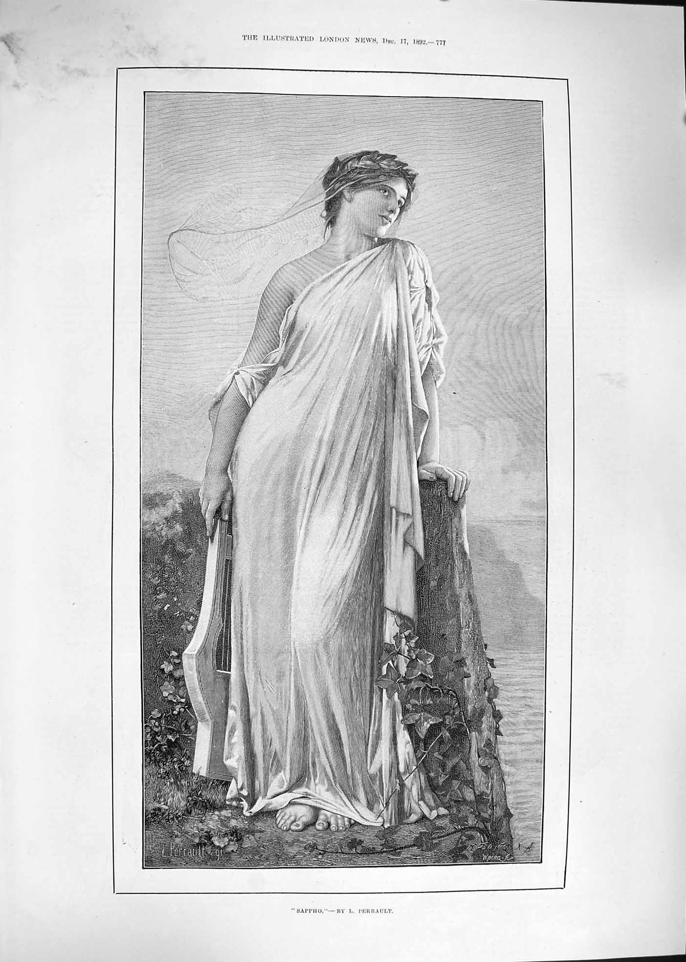Original Old Antique Print 1892 Portrait Sappho Chaplin Saunders Smith Lowther