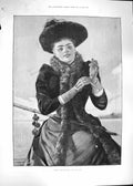 Original Old Antique Print 1892 Beautiful Lady Ready For Road Church Wenhaston