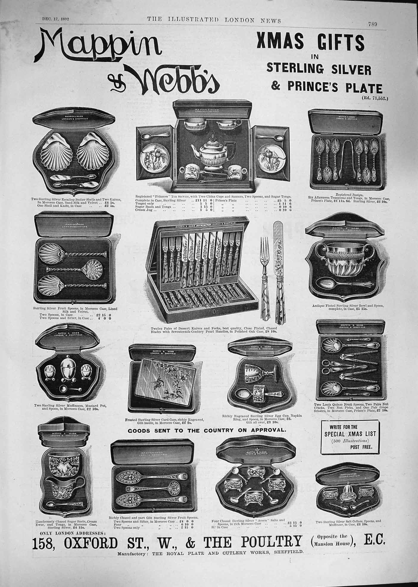 Original Old Antique Print 1892 Advertisement Mappin Webb Cutlery Sheffield 19th