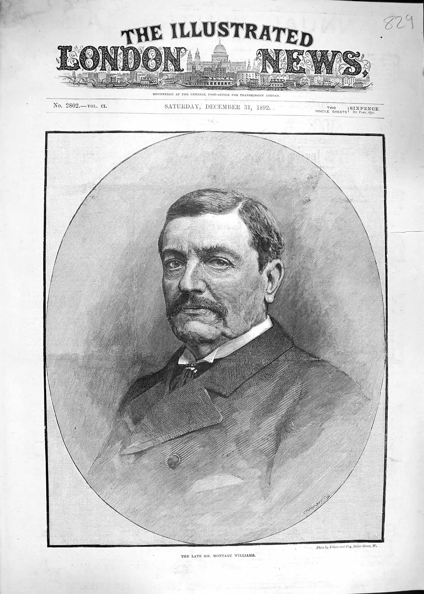 Original Old Antique Print 1892 Portrait Mr. Montagu Williams Baker Street 19th
