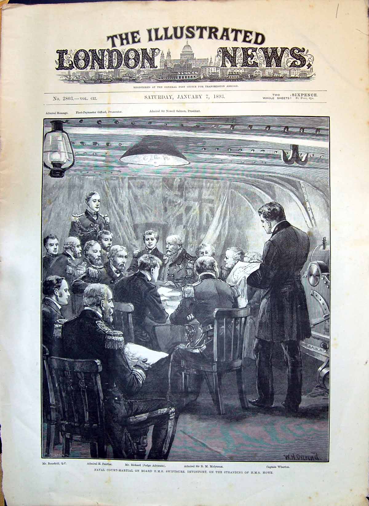 Print 1893 Navy Court-Martial Ship Swiftsure Howe Wharton Molyneux Rickard Fairfax