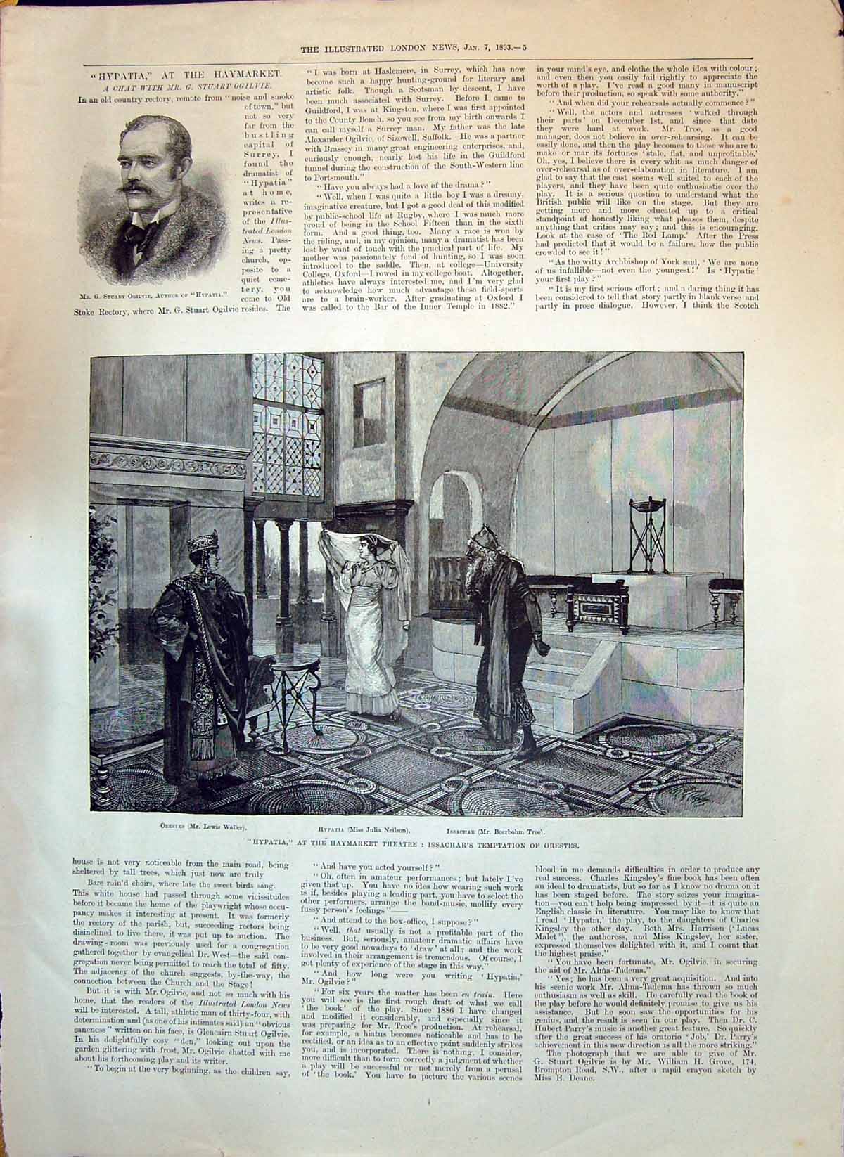 Old 1893 Stuart Ogilvie Author Hypatia Theatre Neilson Waller Tree Su Victorian